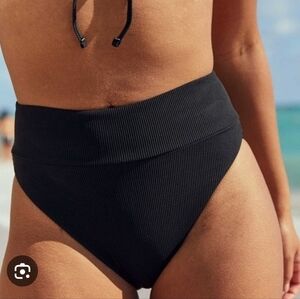 Aerie High-Waist Ribbed Black Swim Bottoms - NWOT